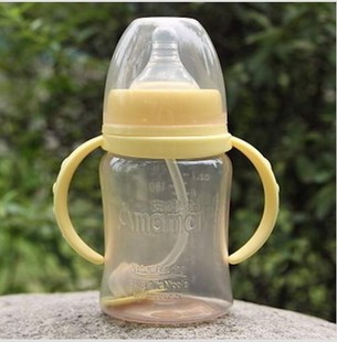 安心妈妈婴儿带吸管刷手柄新生儿带手柄300抗菌宽口径纳米银奶瓶