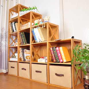 竹庭儿童书柜置物柜自由组合简易书柜宜家书橱实木收纳创意书柜子