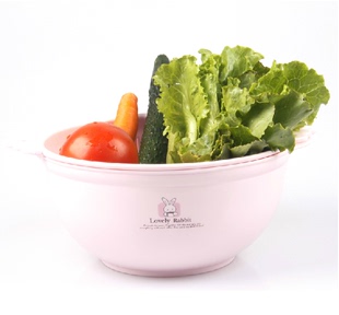 顺美 粉色厨房用品双层塑料沥水水果盘洗菜篮多用可爱小号箩9905T
