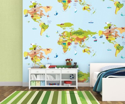 韩国壁纸墙纸 新韩迪斯尼 儿童房世界地图 A5055-1
