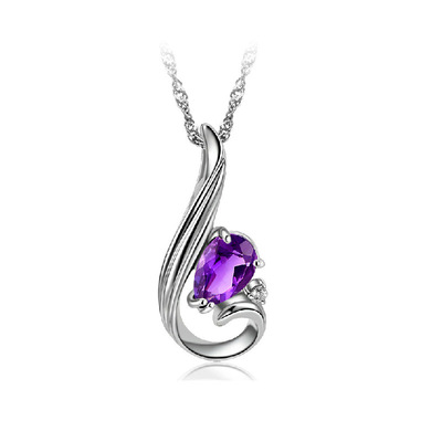 紫水晶 925银 项链吊坠