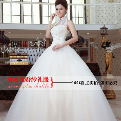 2014最新款新娘婚纱礼服时尚甜美公主韩版挂脖式蕾丝镂空绑带显瘦