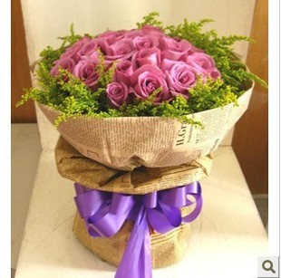 哈尔滨66只紫色玫瑰花束情人节生日鲜花特价鲜花同城免费速递送花