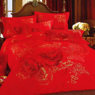 婚庆四件套 大红色 结婚床上用品  全棉 纯棉 活性斜纹1.5米1.8米