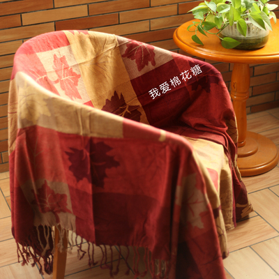 包邮 雪尼尔 沙发巾 沙发毯 钢琴罩 床盖 盖毯 双人 加拿大红枫叶