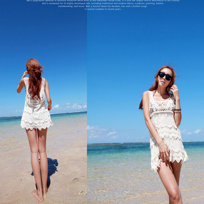 特 韩国迷人公主风 海滩渡假沙滩裙 蕾丝钩花裙 罩衫 连衣裙 短裙