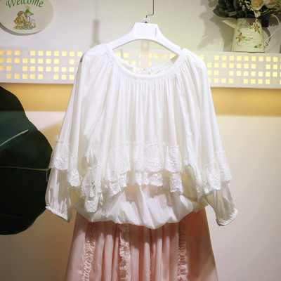 2013 夏季新品 蕾丝蝙蝠袖五分袖上衣蕾丝衫 白色 超仙