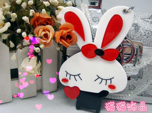 三件包邮韩国流行 亚克力钥匙扣挂件 爱心兔 镜子包挂饰 卡通镜子