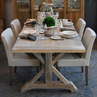 出口欧式法式美式 乡村复古仿古 米子交叉长方形 白橡实木餐桌