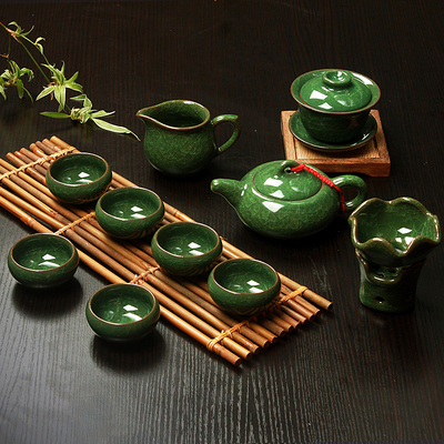 正品台湾冰裂茶具套装整套冰裂釉陶瓷功夫茶具茶壶茶杯礼品孔雀绿