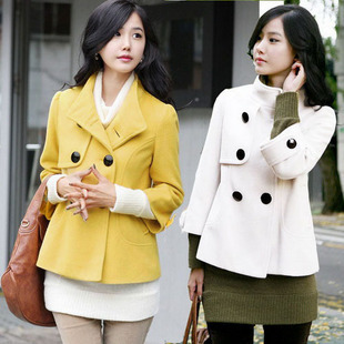 2015秋冬装新款韩版修身双排扣时尚女装羊绒毛呢外套 短大衣