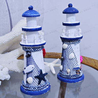 新海洋风格木质灯塔 地中海装饰做旧风格房间摆件饰品