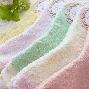 日本出口冰淇淋色珊瑚绒地板女袜 睡眠 保暖冬季绒袜 毛巾袜加厚