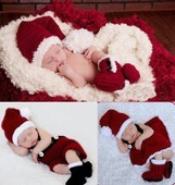 手工编织婴儿服装 摄影服装道具 满月百天摄影服饰 圣诞套装帽子