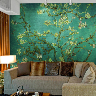 雅典大型壁画墙纸壁纸电视背景墙卧室沙发客厅梵高油画杏花无框画