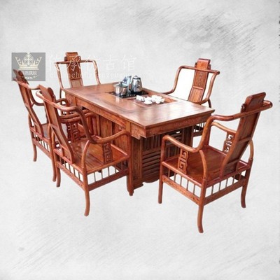 传承仿古馆 中式实木古典家具功夫桌 电磁炉茶桌 桌椅组合 将军桌