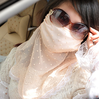 时尚夏季防UV防晒超大护颈口罩薄 紫外线蕾丝透气防尘面罩女