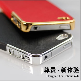 十字纹苹果手机壳 iphone4s电镀贴皮保护壳 荔枝纹手机保护套