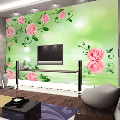 大型壁画 温馨卧室床头墙纸 客厅电视背景墙壁画 清新红色 玫瑰花