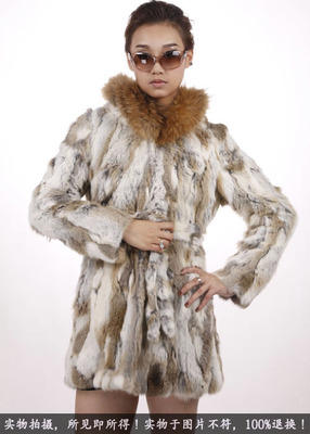 2015最新款流行时尚兔毛带帽皮草大衣 兔毛外套马甲长款 皮草兔毛