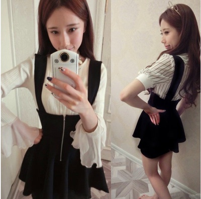 2014新款春装韩风范学院风可爱单件背带百搭连衣裙短裙女