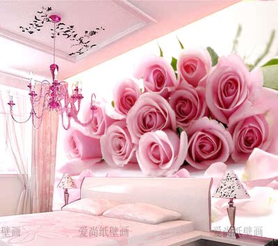 环保个性墙纸壁纸 壁画大型壁画 电视卧室粉色玫瑰花束无缝背景墙