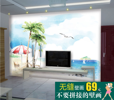 大型无缝3D电视背景墙壁纸 个性定制卧室客厅沙发壁画布 阳光海滩
