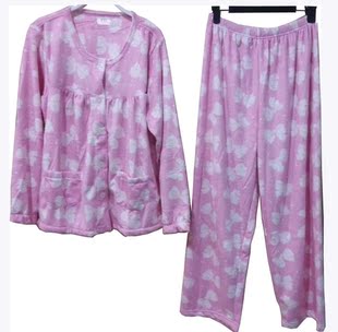 韩国传统品牌byc睡衣衣裤两件套家居服珊瑚绒面料细腻柔软舒适