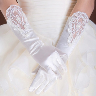 新娘结婚纱手套有指绣花缝珠纯白色韩式婚庆配礼服新娘配饰手套
