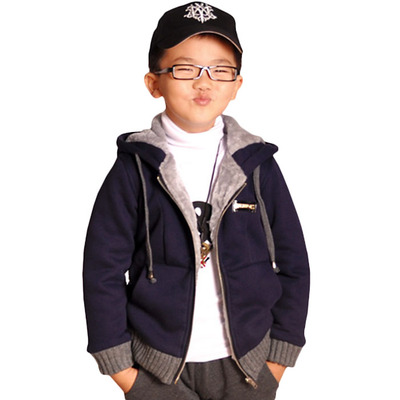 2014冬季新款男童加厚外套 韩版儿童休闲加绒卫衣拉链衫 男外套