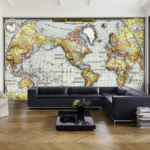 世界地图主题3D壁纸酒店客厅玄关卧室背景大型壁画立体墙纸贴