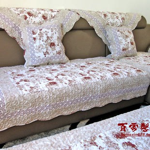 韩式时尚双面全棉沙发垫布艺坐垫套罩扶手靠背巾青花瓷咖啡色牡丹