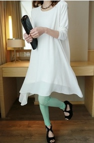 2014新款欧美风性感莫代尔拼接雪纺长袖宽松大版女连衣裙