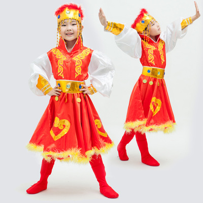 儿童蒙古服装少儿舞蹈服女裙袍六一儿童表演服少数民族学生演出服