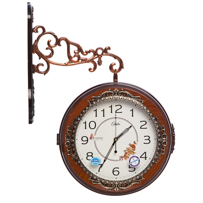 康巴丝欧式双面钟 静音客厅挂钟 田园大石英钟 创意时钟表电子钟