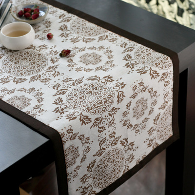 新古典中式日式桌旗时尚餐桌垫子现代简约纯棉印花布旗 中国风