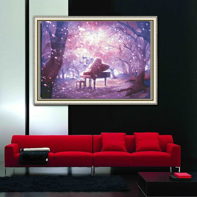 正品十字绣最新款 大幅客厅 风景大画 樱花树下的钢琴曲 浪漫樱花