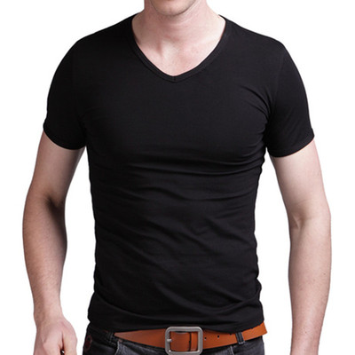 2015男士短袖t恤男夏圆领修身莫代尔男装棉半袖纯色紧身黑打底衫