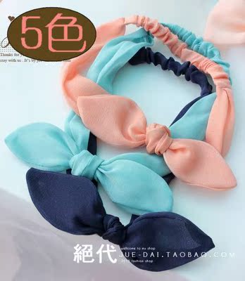 韩国蓝莓色兔子耳朵蝴蝶结卖萌拍照利器造型绑发带发箍发饰头带