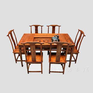 传承仿古馆 中式实木简单电磁炉茶桌 榆木茶桌椅组合 功夫泡茶台