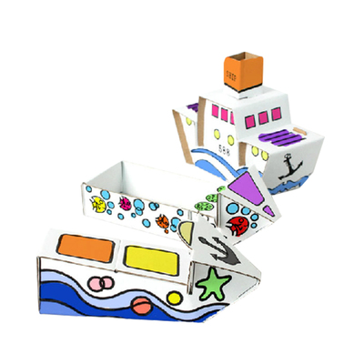 魔卡童儿童手工制作玩具 宝宝DIY涂色益智创意拼装立体纸轮船模型