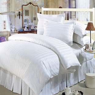 厂家直销酒店宾馆布草、床上用品全棉四件套缎条纹床单被套枕套