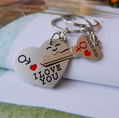 韩版创意可爱情侣钥匙扣挂件一对 不锈钢汽车钥匙挂坠男女锁链圈