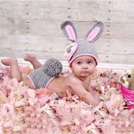 儿童摄影服装手工毛线编织小兔造型套装宝宝写真百天拍照衣服新款