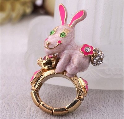 欧美时尚饰品 卡通镶钻小兔子女士弹力戒指指环