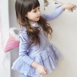 出口2016春季新款 韩版儿童宝宝女童装蕾丝长袖T恤打底衫连衣裙子