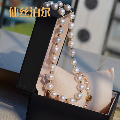小香风时尚精品白色正圆强光10-11mm天然珍珠项链14K注金包金珠