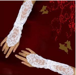韩式新娘手套白色结婚婚纱长款蕾丝绣花露指钉珠婚礼手套结婚婚庆
