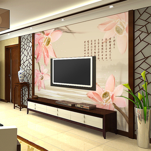大型壁画 定制中式荷花电视背景墙纸壁纸 客厅沙发卧室特价正品