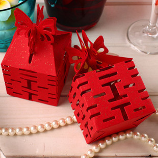 中国元素婚庆用品糖果盒红双喜个性特色镂空喜字喜糖盒10个起批